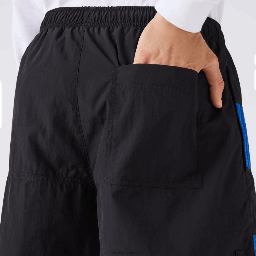Lacoste color-block patchwork-effekt shorts 4J4X0T1500 svart blå hvit se1 menn