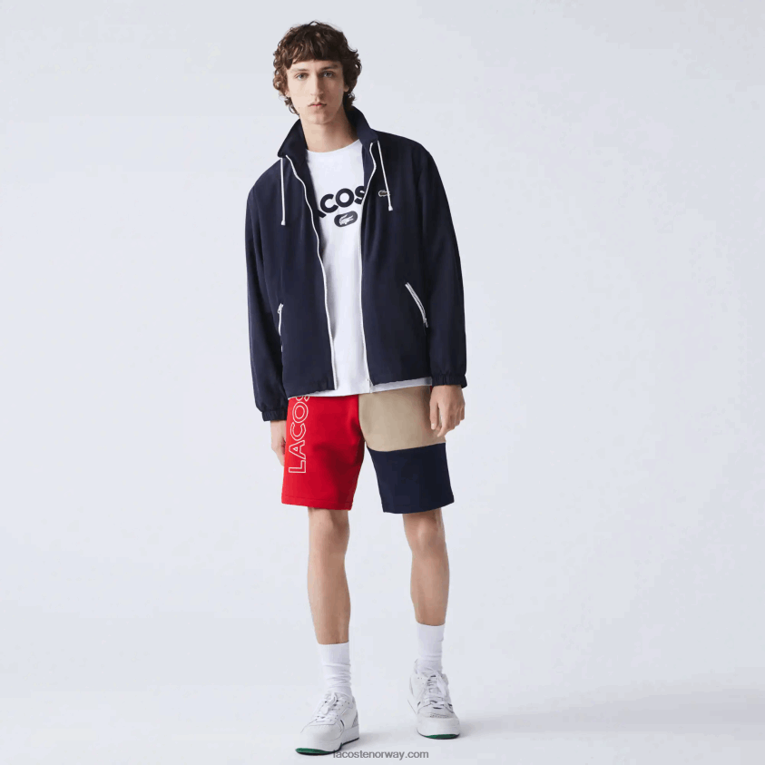 Lacoste colorblock fleece bermudashorts med bokstaver 4J4X0T1558 rød beige marineblå 1fu menn