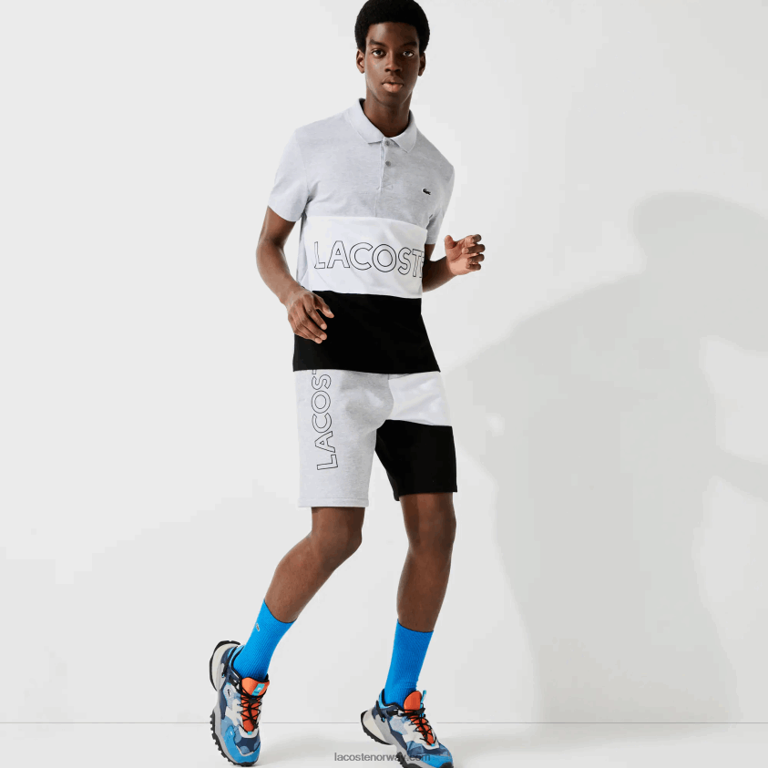 Lacoste colorblock fleece bermudashorts med bokstaver 4J4X0T1559 grå kine hvit svart p0f menn