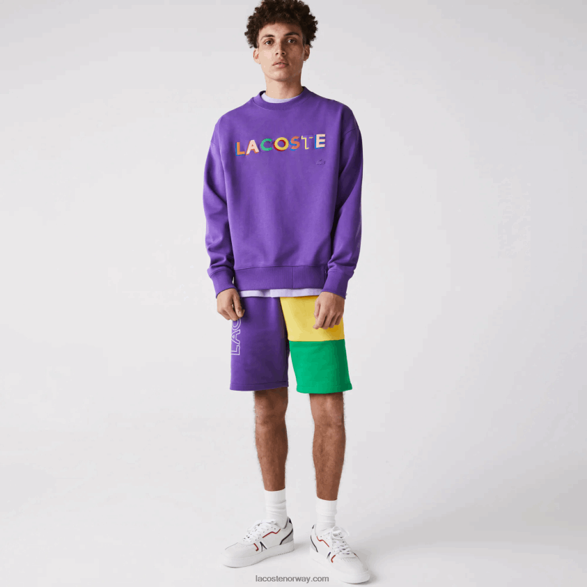 Lacoste colorblock fleece bermudashorts med bokstaver 4J4X0T1560 lilla gul grønn 1cv menn