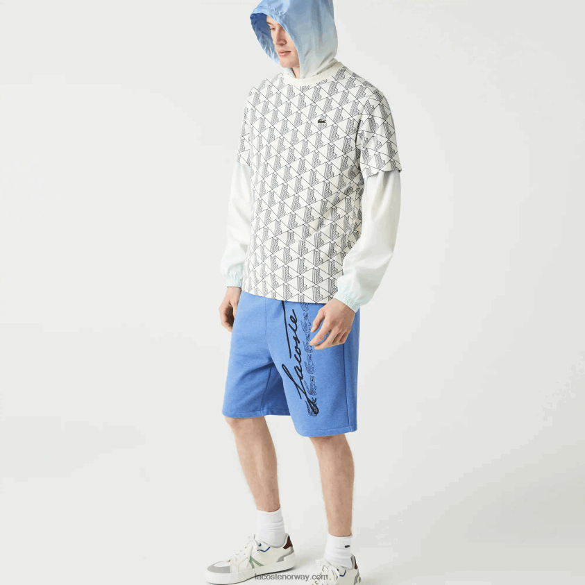 Lacoste fleeceshorts med signaturtrykk 4J4X0T1435 blå kine hg3 menn