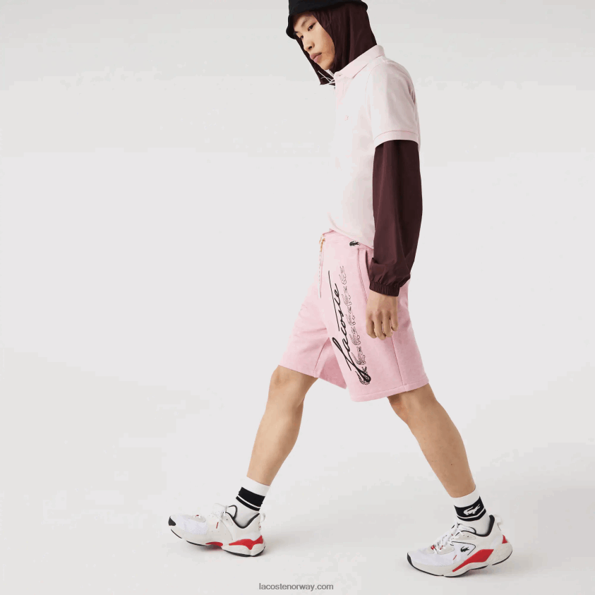 Lacoste fleeceshorts med signaturtrykk 4J4X0T1436 rosa hcq menn