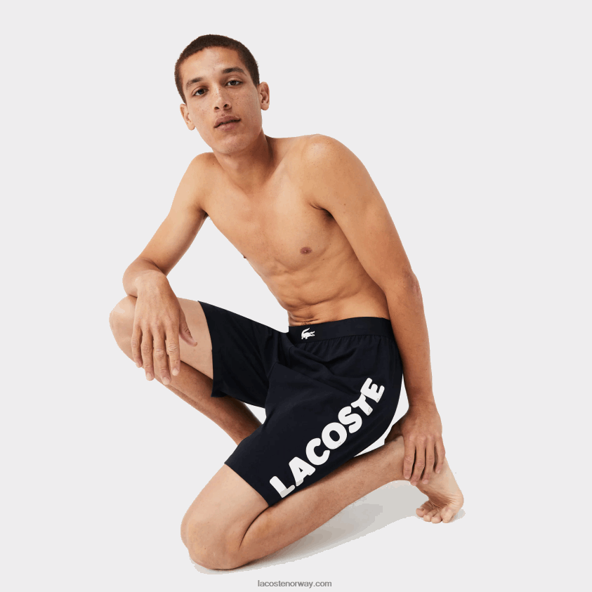 Lacoste krokodilletrykk og innendørsshorts i stretchbomull av merkevarer 4J4X0T1454 marineblå hvit 525 menn