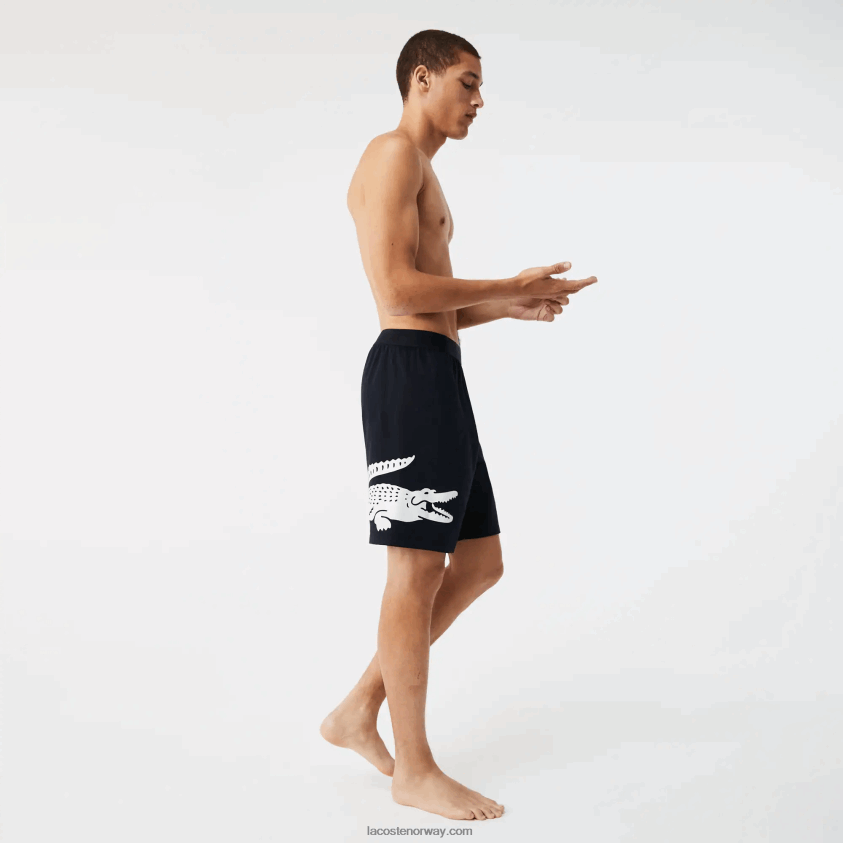 Lacoste krokodilletrykk og innendørsshorts i stretchbomull av merkevarer 4J4X0T1454 marineblå hvit 525 menn