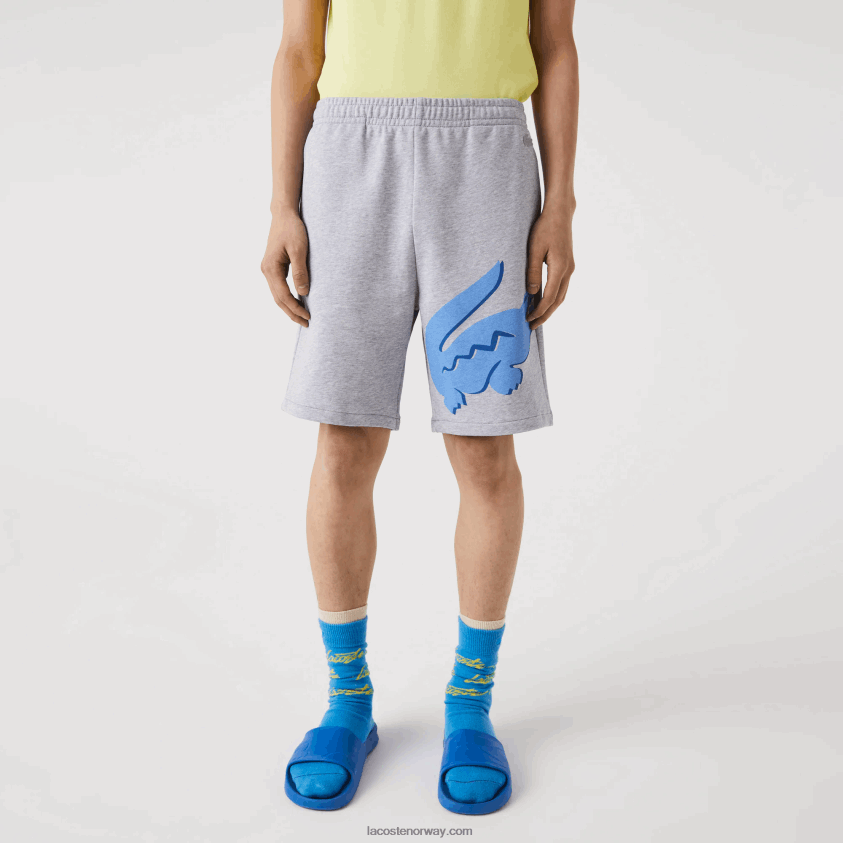 Lacoste oversized fleeceshorts i økologisk bomull med krokodilletrykk 4J4X0T1418 grå kine cca menn