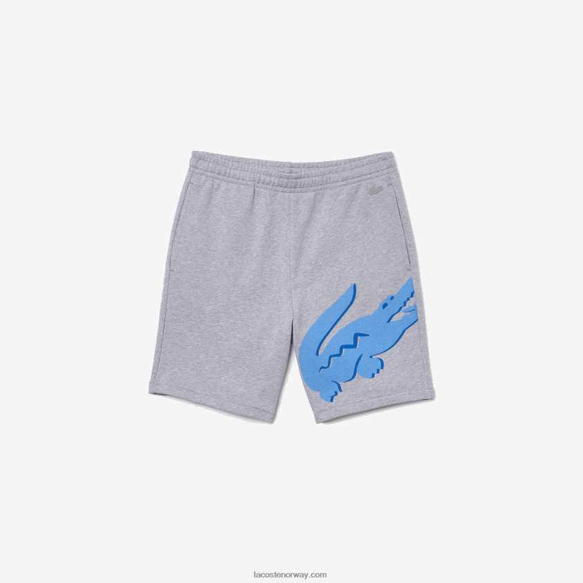 Lacoste oversized fleeceshorts i økologisk bomull med krokodilletrykk 4J4X0T1418 grå kine cca menn