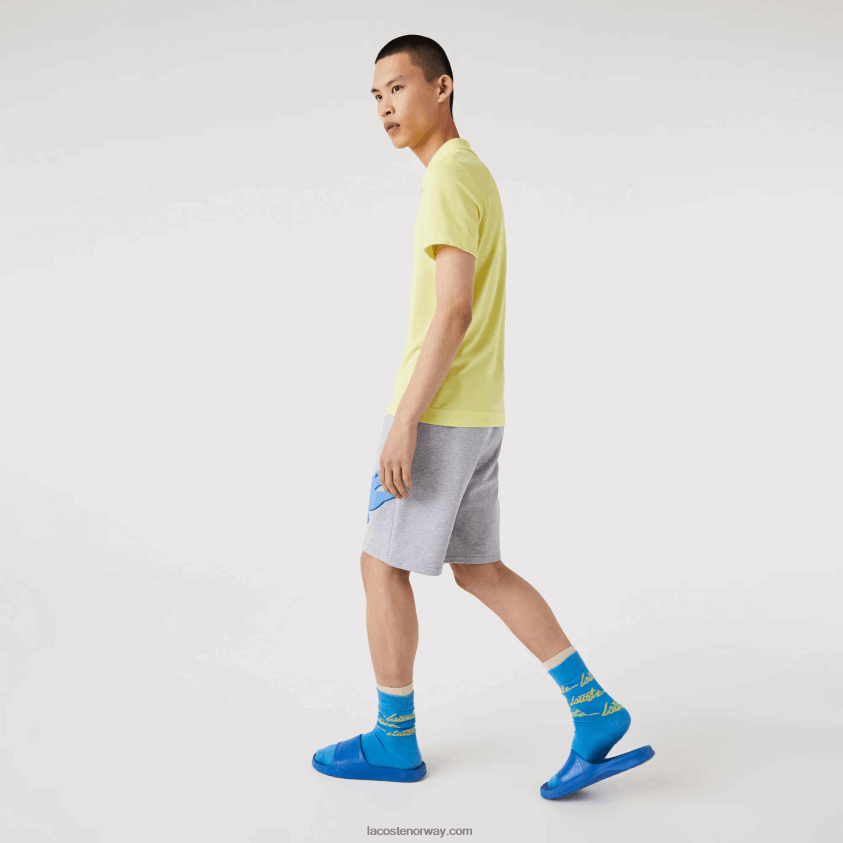 Lacoste oversized fleeceshorts i økologisk bomull med krokodilletrykk 4J4X0T1418 grå kine cca menn