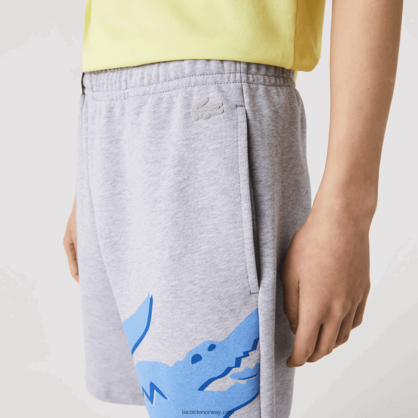 Lacoste oversized fleeceshorts i økologisk bomull med krokodilletrykk 4J4X0T1418 grå kine cca menn
