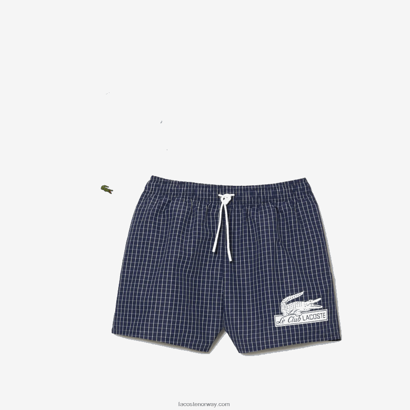Lacoste resirkulert polyester sjekket badebukse 4J4X0T532 marineblå hvit xch menn