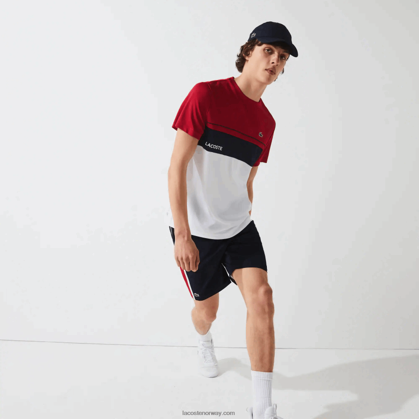 Lacoste sport colorblock paneler lette shorts 4J4X0T1367 marineblå rød hvit mwp menn