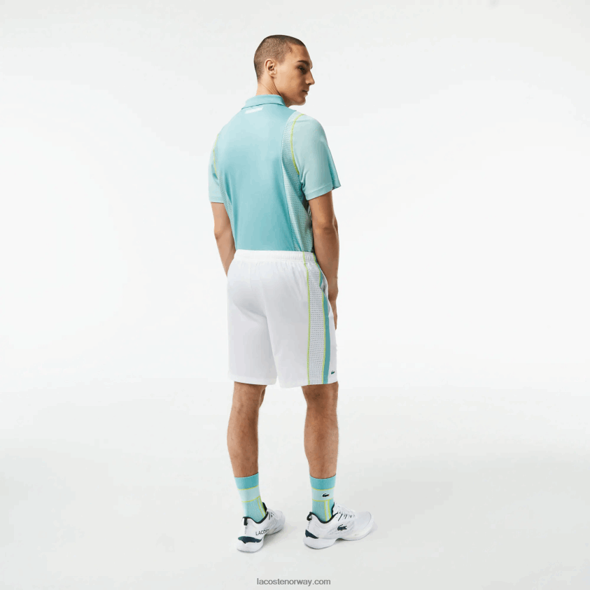 Lacoste tennisshorts av resirkulert polyester 4J4X0T427 hvit grønn gul bh3 menn