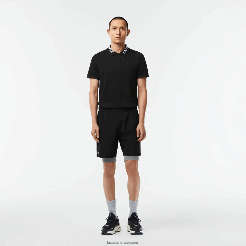 Lacoste tofarget sportsshorts med innebygd underbukse 4J4X0T481 svart grå chine x0i menn