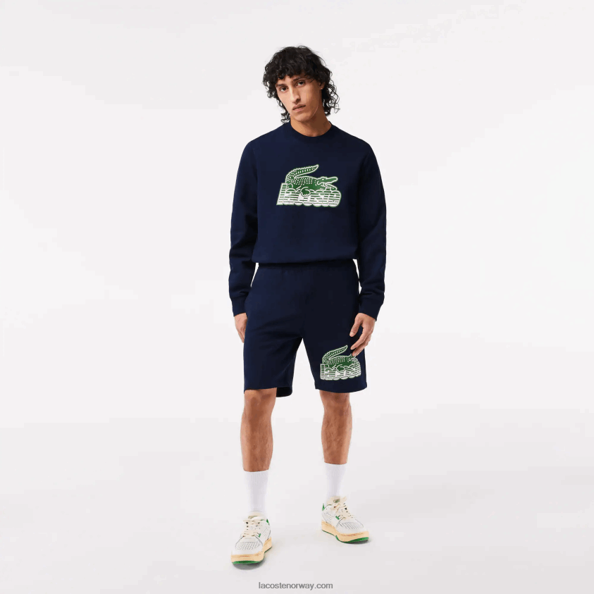 Lacoste ubørstet fleeceshorts i bomull 4J4X0T430 marineblå 166 menn