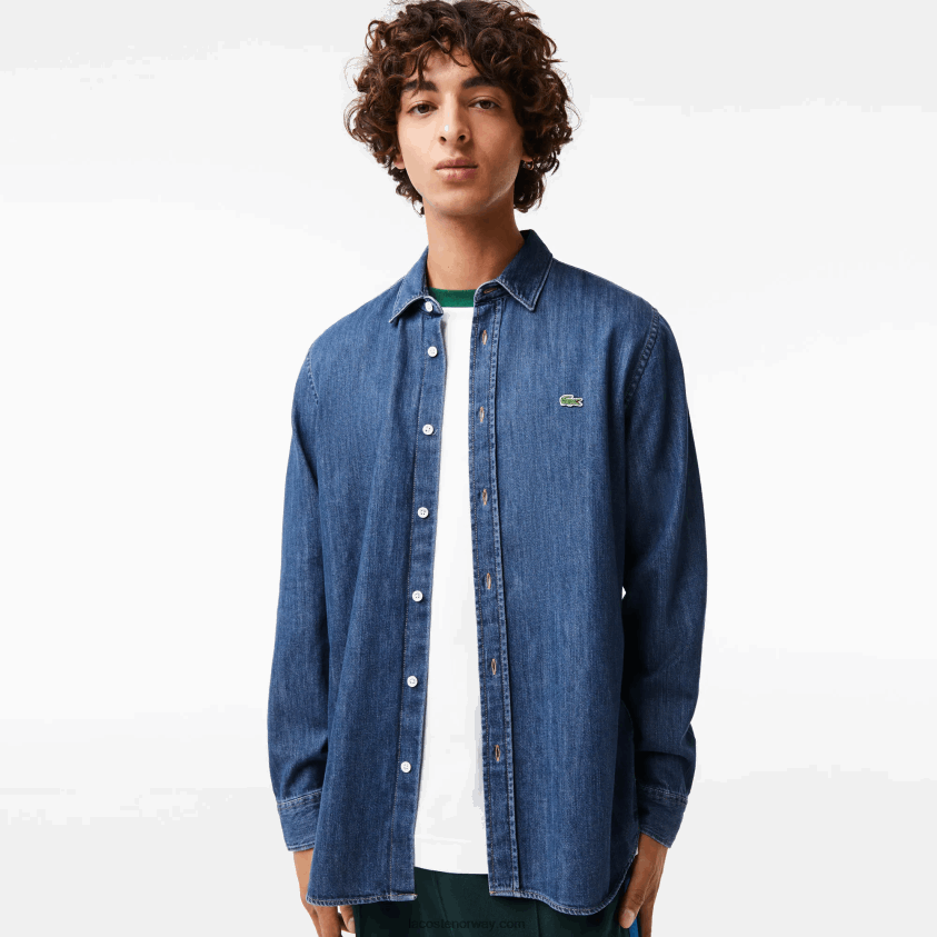 Lacoste Denimskjorte i organisk bomull med normal passform 4J4X0T1502 blå cdz menn