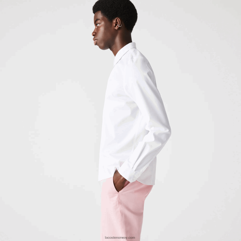 Lacoste Skjorte i poplin i slim fit, skjult stolpe og stretch 4J4X0T1648 hvit 001 menn