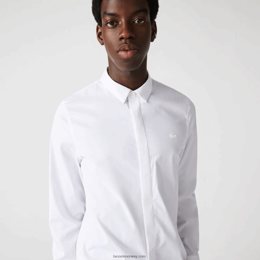 Lacoste Skjorte i poplin i slim fit, skjult stolpe og stretch 4J4X0T1648 hvit 001 menn