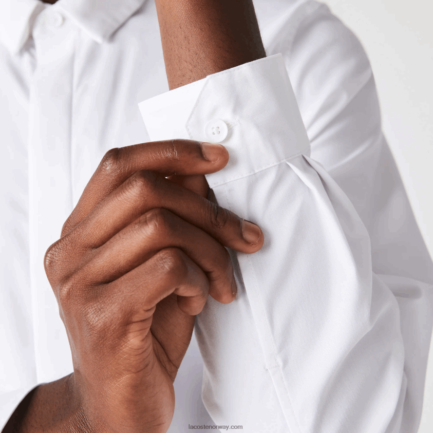 Lacoste Skjorte i poplin i slim fit, skjult stolpe og stretch 4J4X0T1648 hvit 001 menn