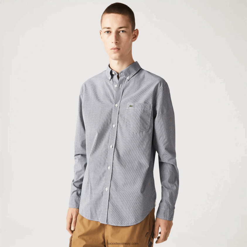 Lacoste bomullspoplinskjorte med normal passform 4J4X0T1485 hvit marineblå 522 menn