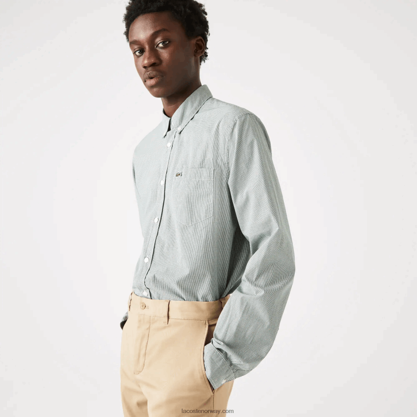 Lacoste bomullspoplinskjorte med normal passform 4J4X0T1486 hvit grønn 737 menn