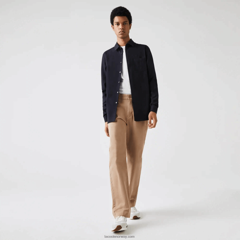 Lacoste bomullspoplinskjorte med normal passform 4J4X0T1613 marineblå hde menn