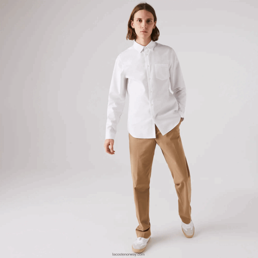 Lacoste bomullspoplinskjorte med normal passform 4J4X0T1614 hvit 001 menn
