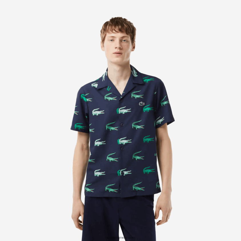 Lacoste kortermet skjorte med golftrykk 4J4X0T474 marineblå 166 menn