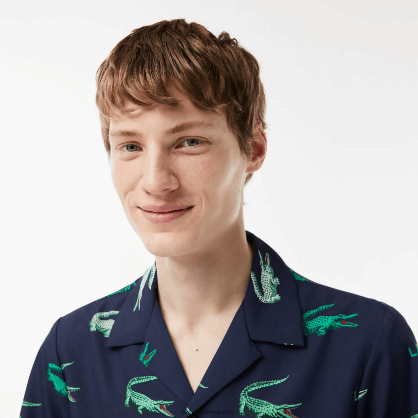 Lacoste kortermet skjorte med golftrykk 4J4X0T474 marineblå 166 menn