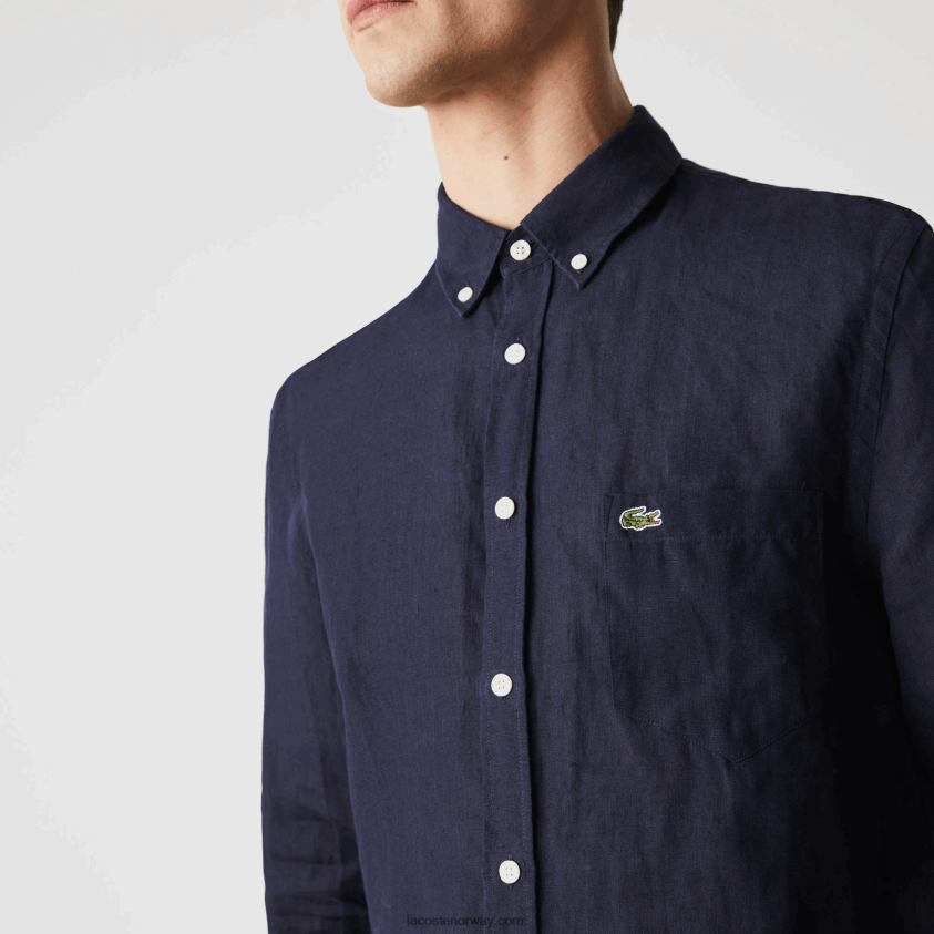 Lacoste linskjorte med normal passform 4J4X0T1650 marineblå 166 menn