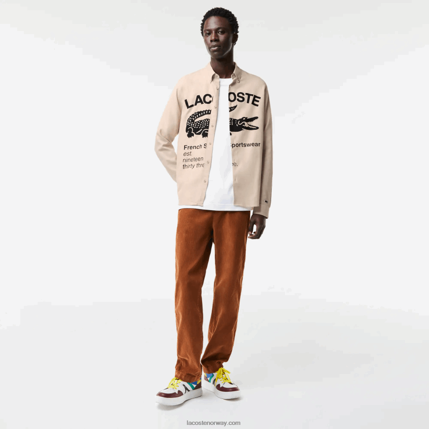 Lacoste merket flanellskjorte med normal passform 4J4X0T1654 beige svart ub7 menn