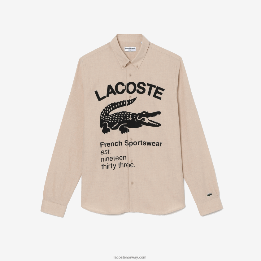 Lacoste merket flanellskjorte med normal passform 4J4X0T1654 beige svart ub7 menn