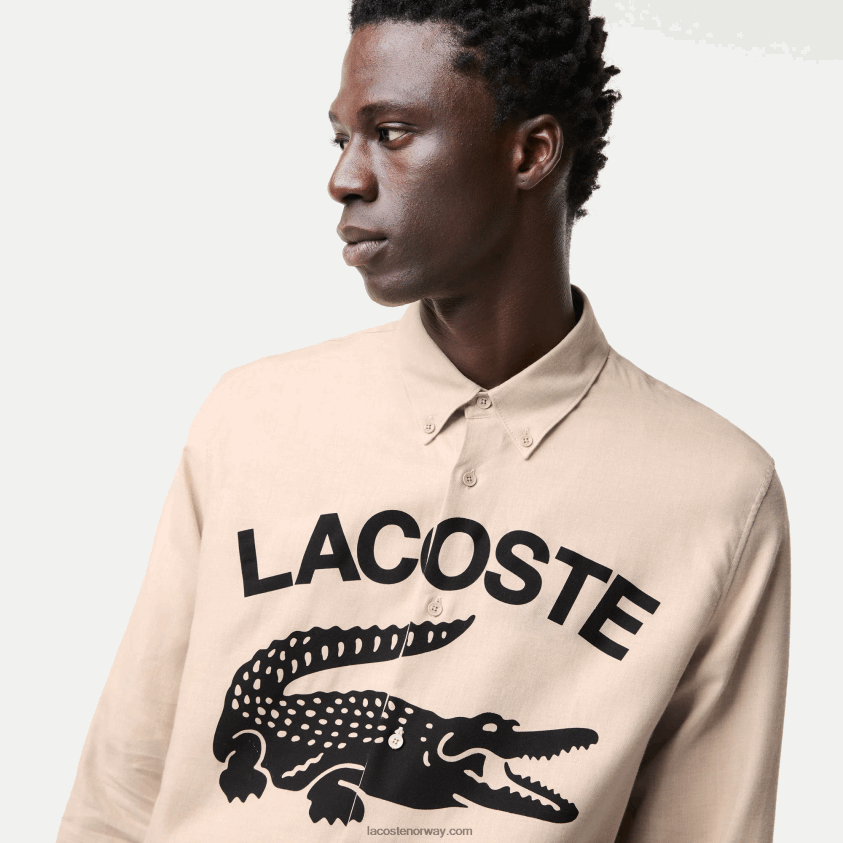 Lacoste merket flanellskjorte med normal passform 4J4X0T1654 beige svart ub7 menn