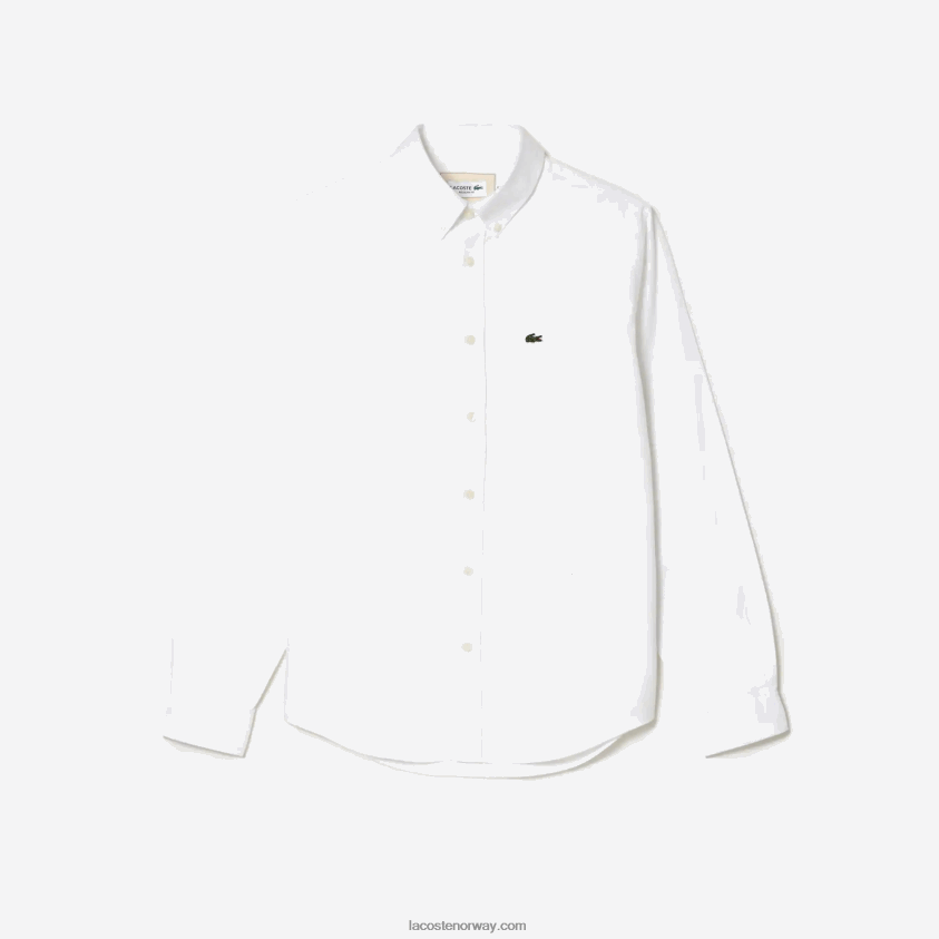 Lacoste oxford bomullsskjorte med knapp med krage 4J4X0T506 hvit 001 menn