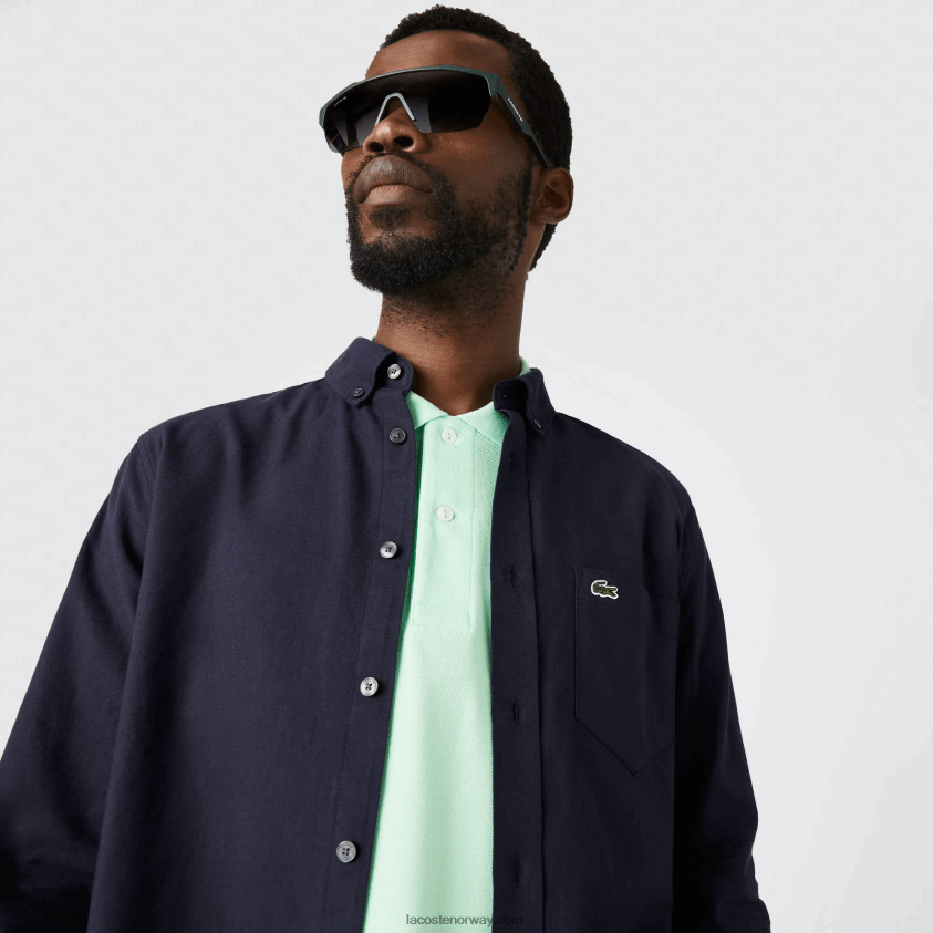 Lacoste oxford bomullsskjorte med knapp med krage 4J4X0T507 marineblå 423 menn