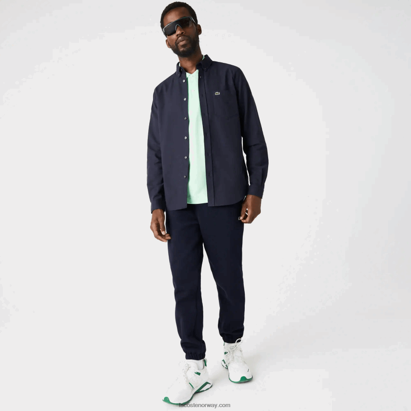 Lacoste oxford bomullsskjorte med knapp med krage 4J4X0T507 marineblå 423 menn