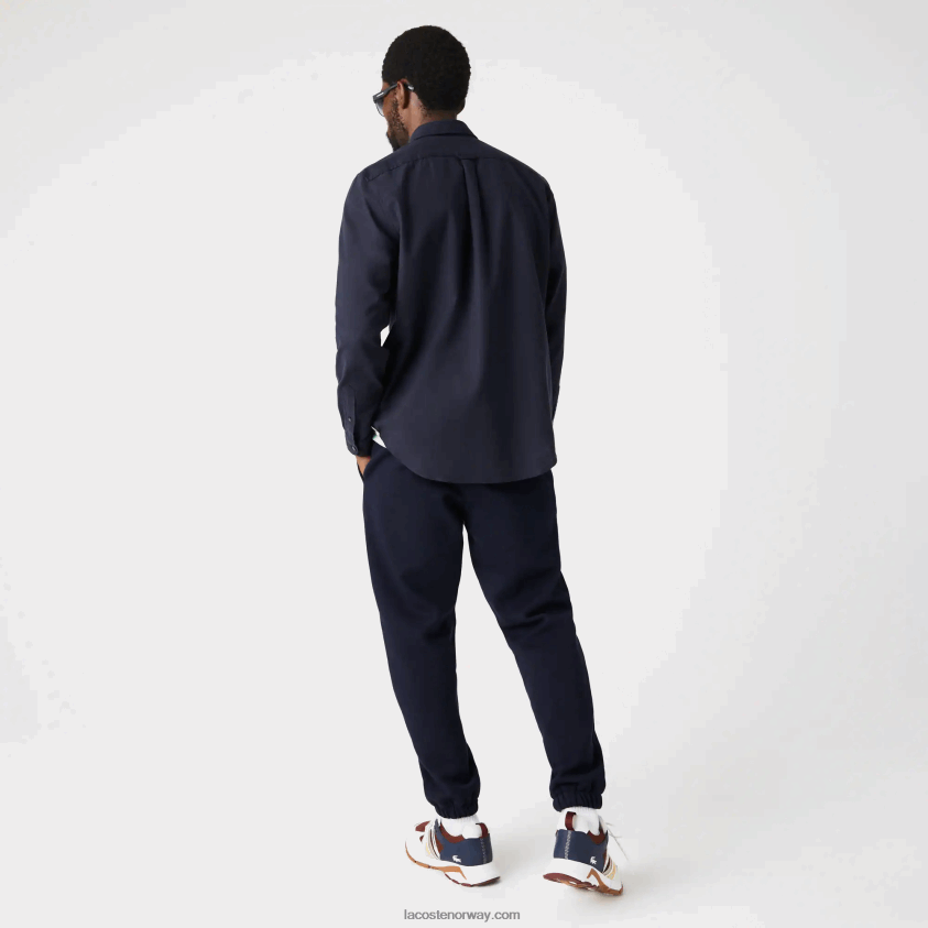 Lacoste oxford bomullsskjorte med knapp med krage 4J4X0T507 marineblå 423 menn