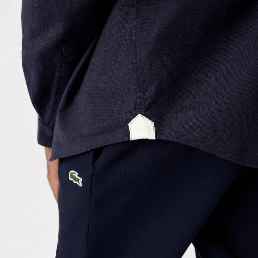 Lacoste oxford bomullsskjorte med knapp med krage 4J4X0T507 marineblå 423 menn