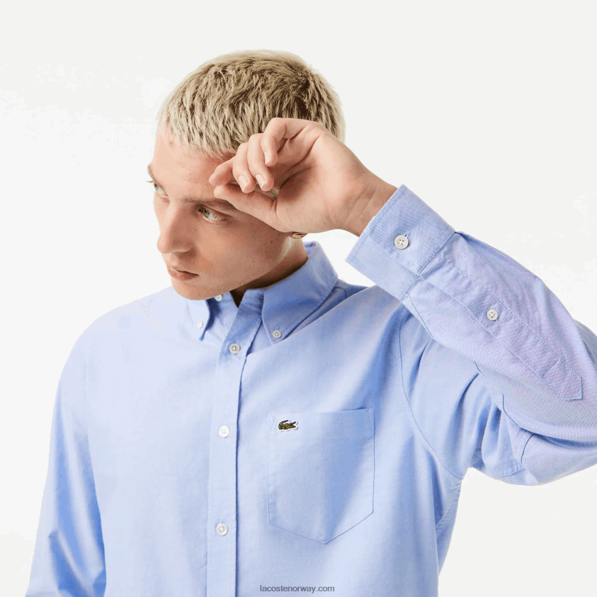 Lacoste oxford bomullsskjorte med normal passform 4J4X0T1466 blå hbp menn