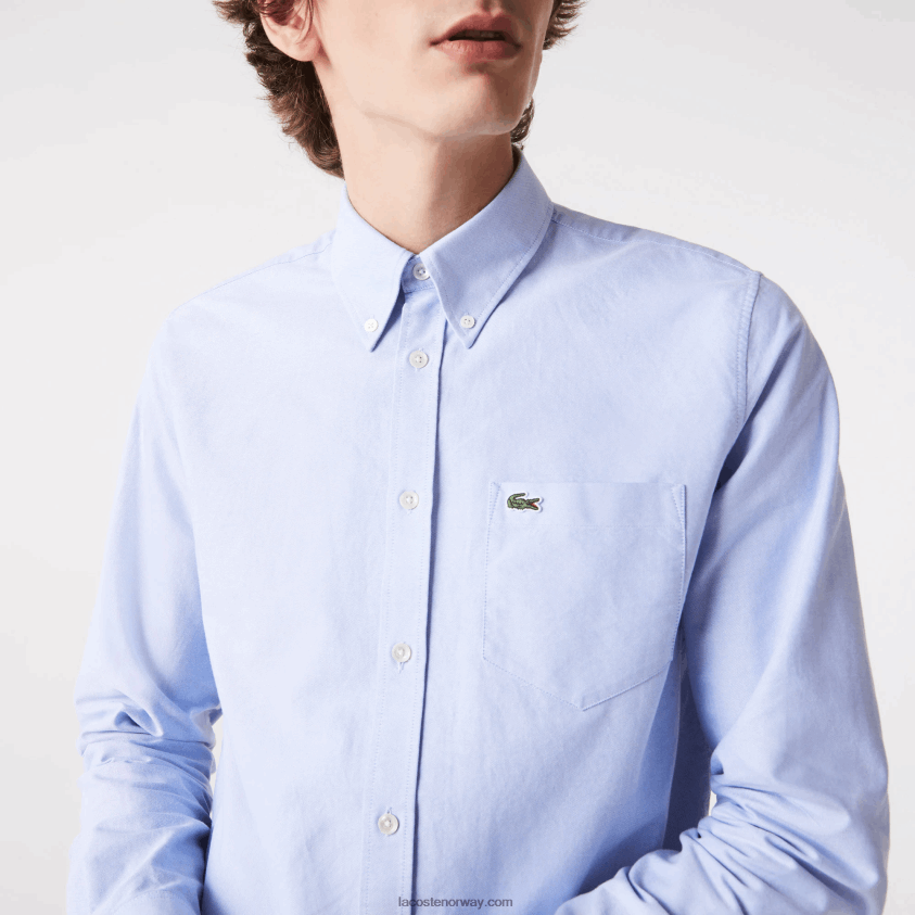 Lacoste oxford bomullsskjorte med normal passform 4J4X0T1466 blå hbp menn