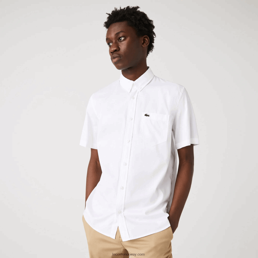 Lacoste oxford bomullsskjorte med normal passform 4J4X0T1526 hvit 001 menn
