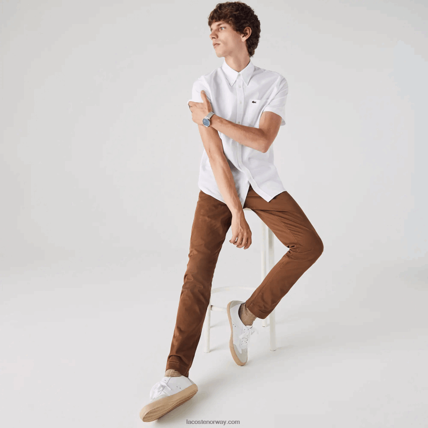 Lacoste oxford bomullsskjorte med normal passform 4J4X0T1526 hvit 001 menn