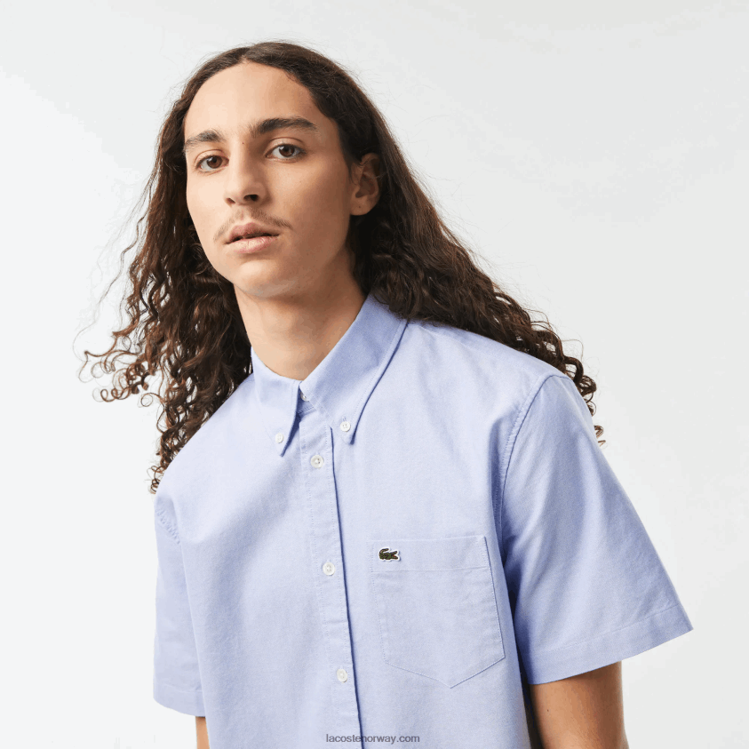 Lacoste oxford bomullsskjorte med normal passform 4J4X0T1527 blå hbp menn