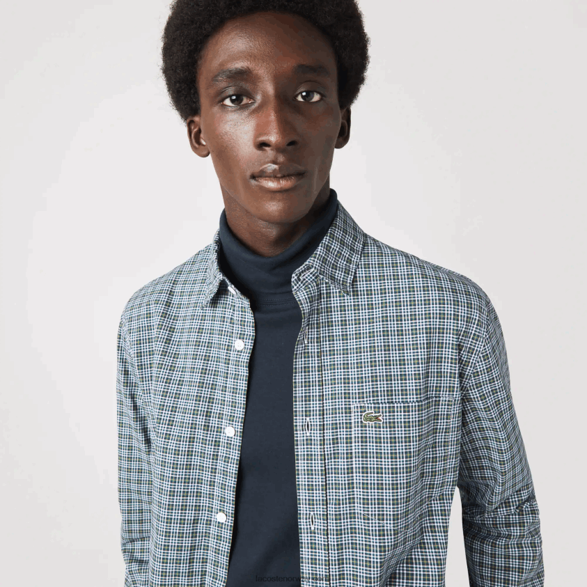 Lacoste skjorte med ruter i normal passform 4J4X0T1609 hvit svart grønn tav menn