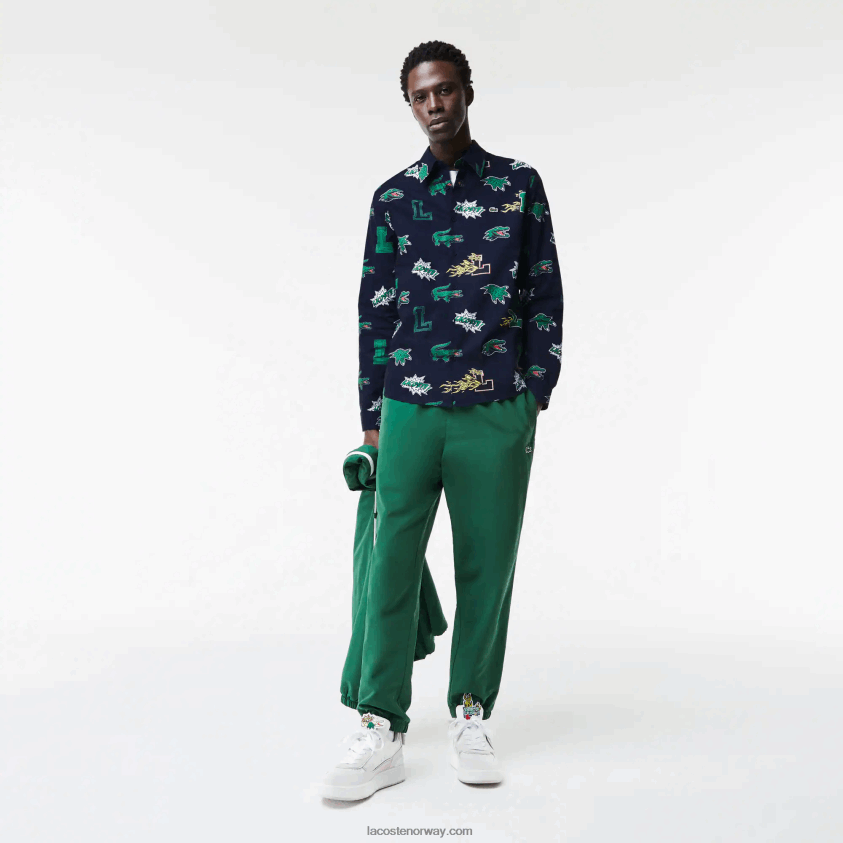 Lacoste skjorte med vanlig passform med krokodilletrykk 4J4X0T1575 marineblå hvit qrn menn