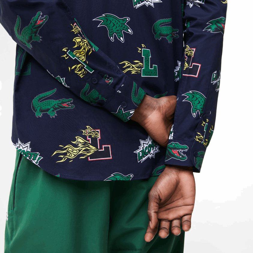 Lacoste skjorte med vanlig passform med krokodilletrykk 4J4X0T1575 marineblå hvit qrn menn