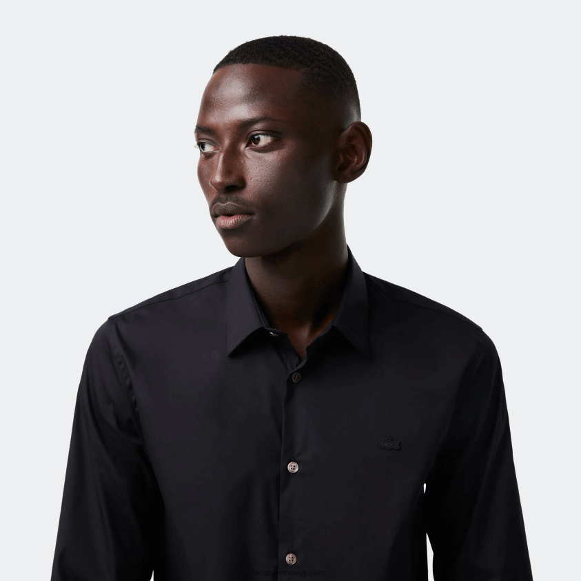 Lacoste slank fit fransk krage bomullspoplinskjorte 4J4X0T1437 svart 031 menn