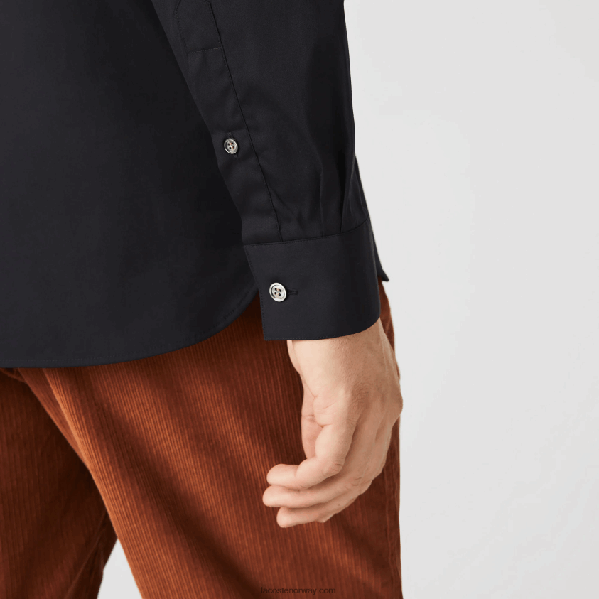 Lacoste slank fit fransk krage bomullspoplinskjorte 4J4X0T1437 svart 031 menn