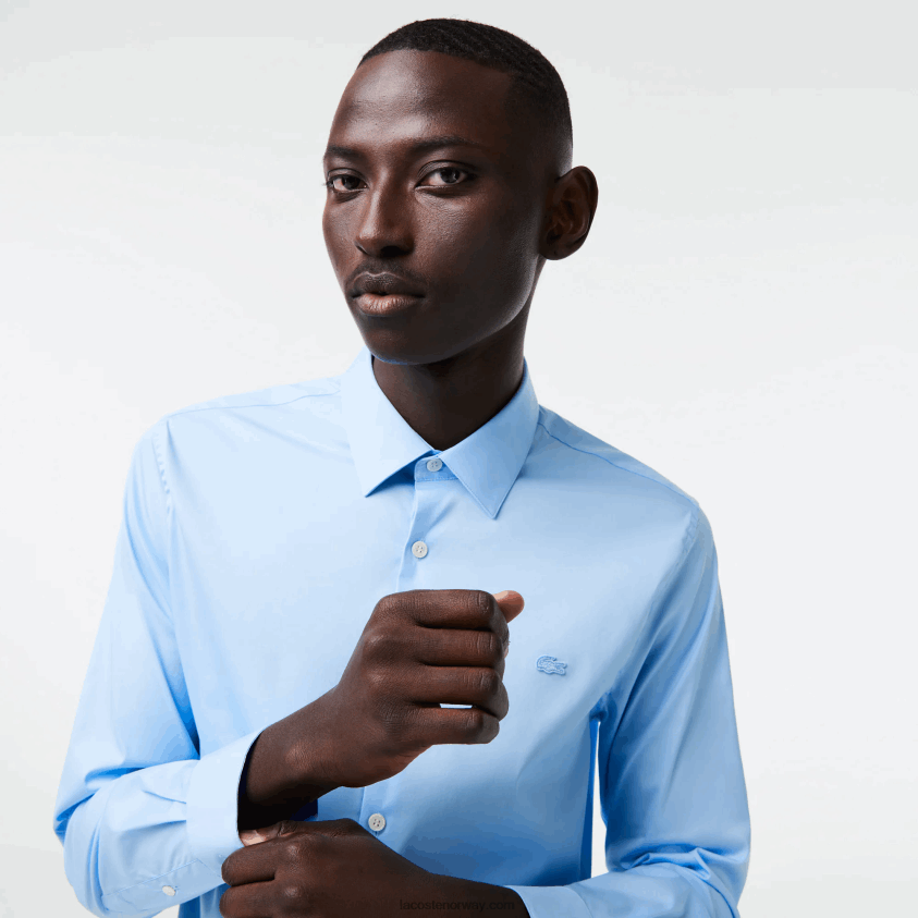 Lacoste slank fit fransk krage bomullspoplinskjorte 4J4X0T1439 blå hbp menn