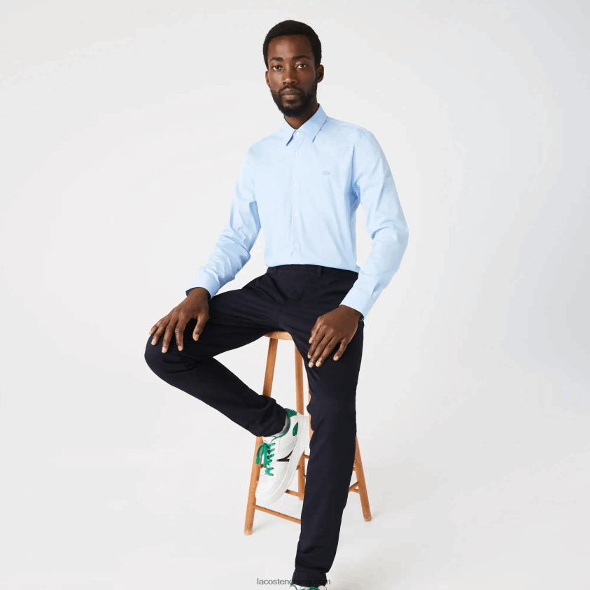Lacoste slank fit fransk krage bomullspoplinskjorte 4J4X0T1439 blå hbp menn
