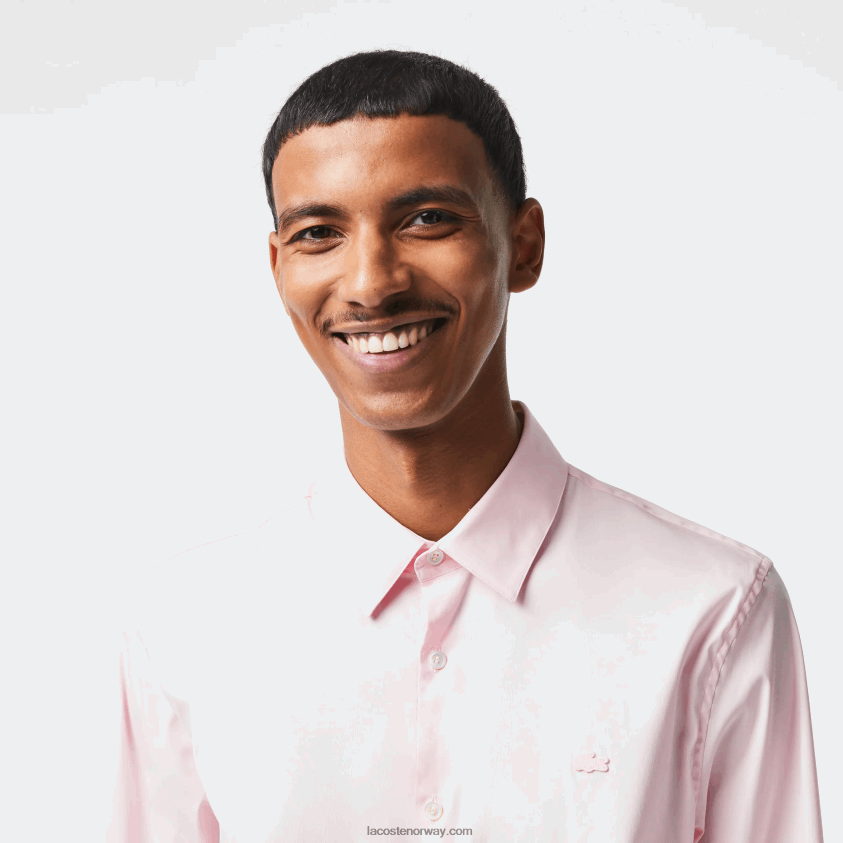 Lacoste slank fit fransk krage bomullspoplinskjorte 4J4X0T1440 lys rosa ady menn