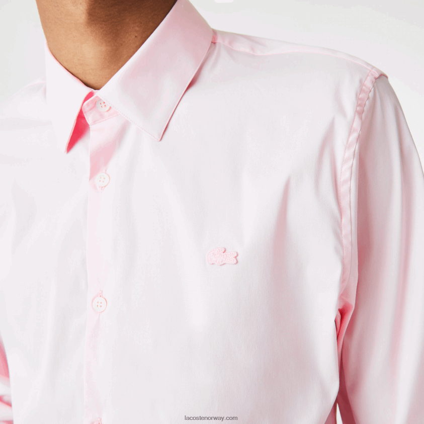 Lacoste slank fit fransk krage bomullspoplinskjorte 4J4X0T1440 lys rosa ady menn